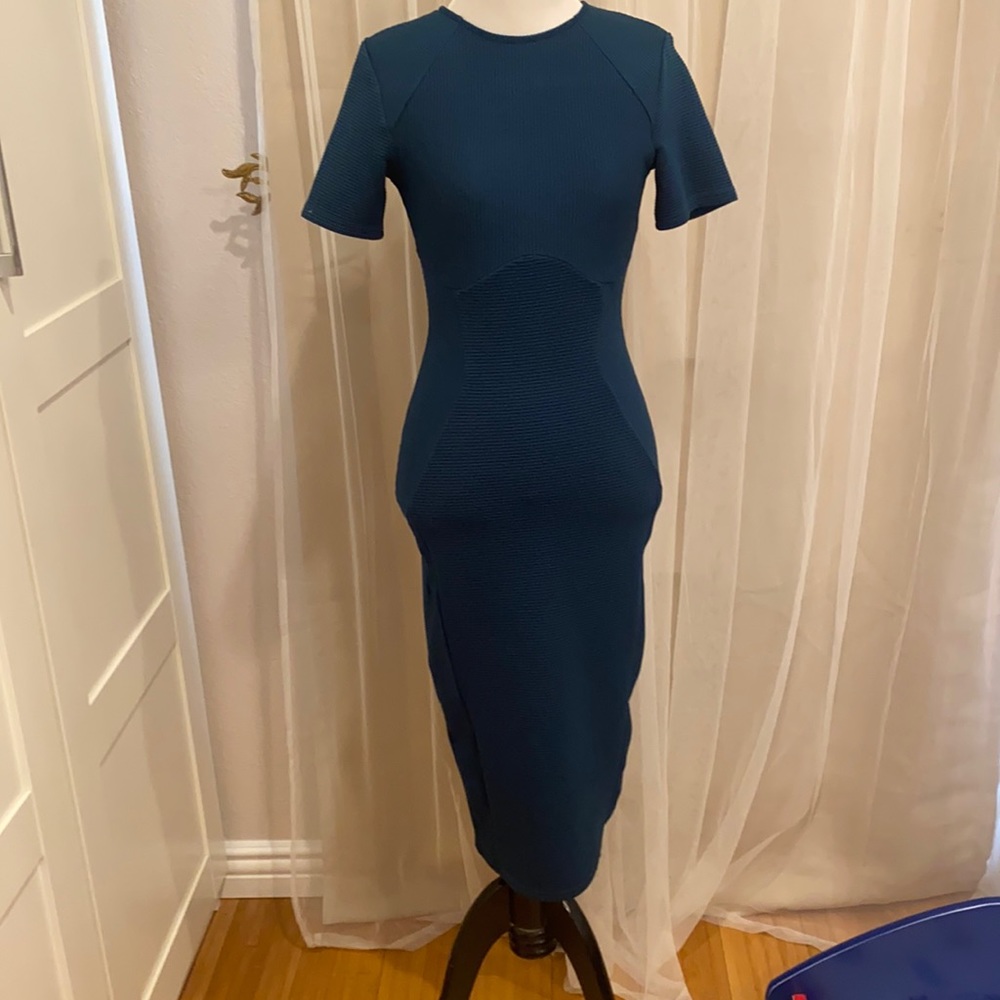 ASOS dark teal ribbed midi dress in size 2